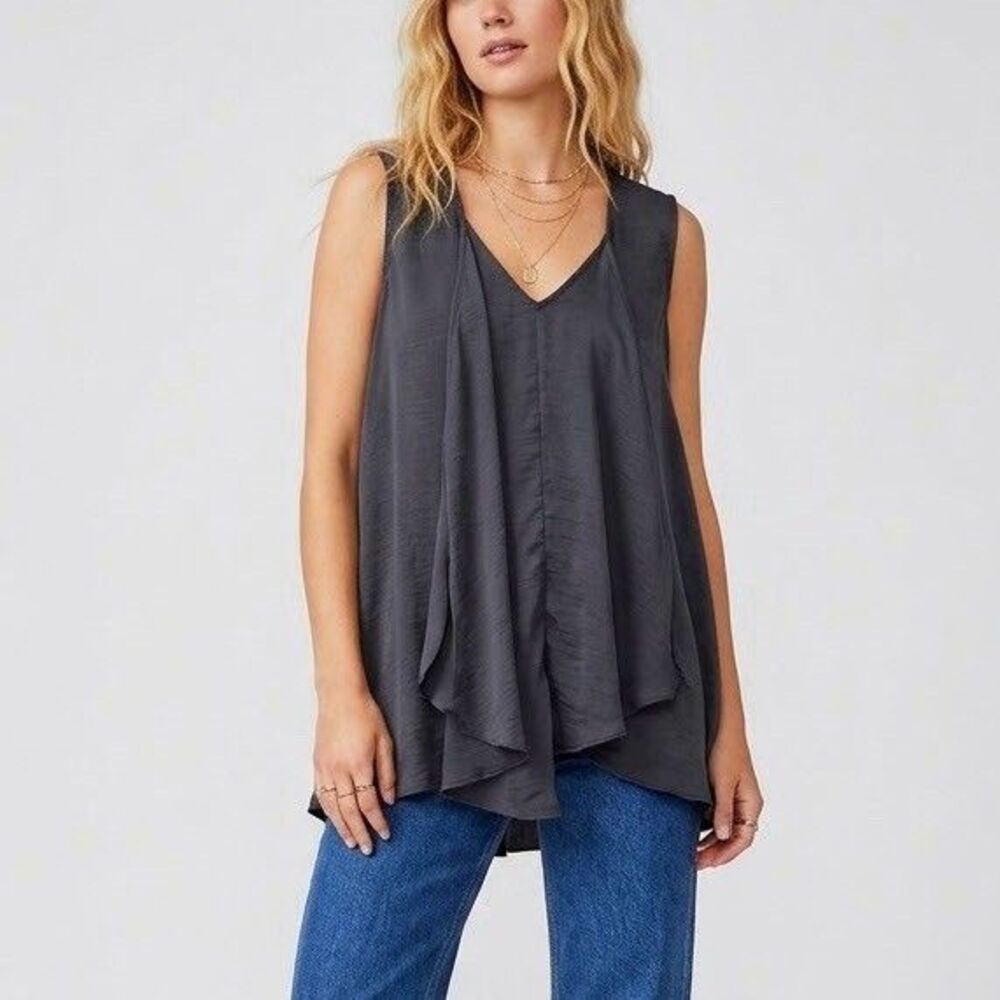 IMAN Global Black V Neck Sleeveless Blouse Tunic Large Flowy Work Whimsigoth